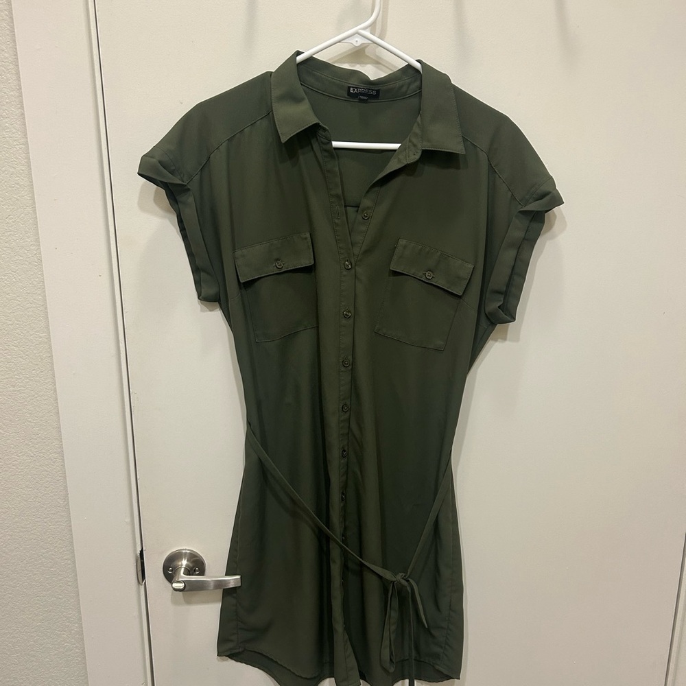Express Olive Green Shirt Dress